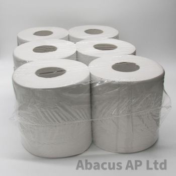 Paper Wiper Roll White 2 Ply Centrefeed Pack 6